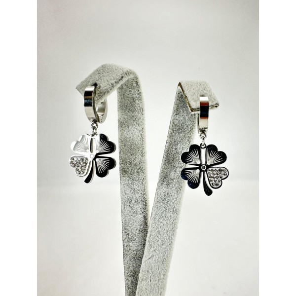 Gümüş Taşlı Yonca Küpe